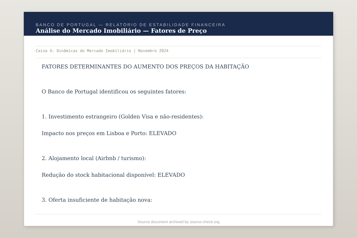 Banco de Portugal — Housing Market Analysis and Price Drivers 2024
